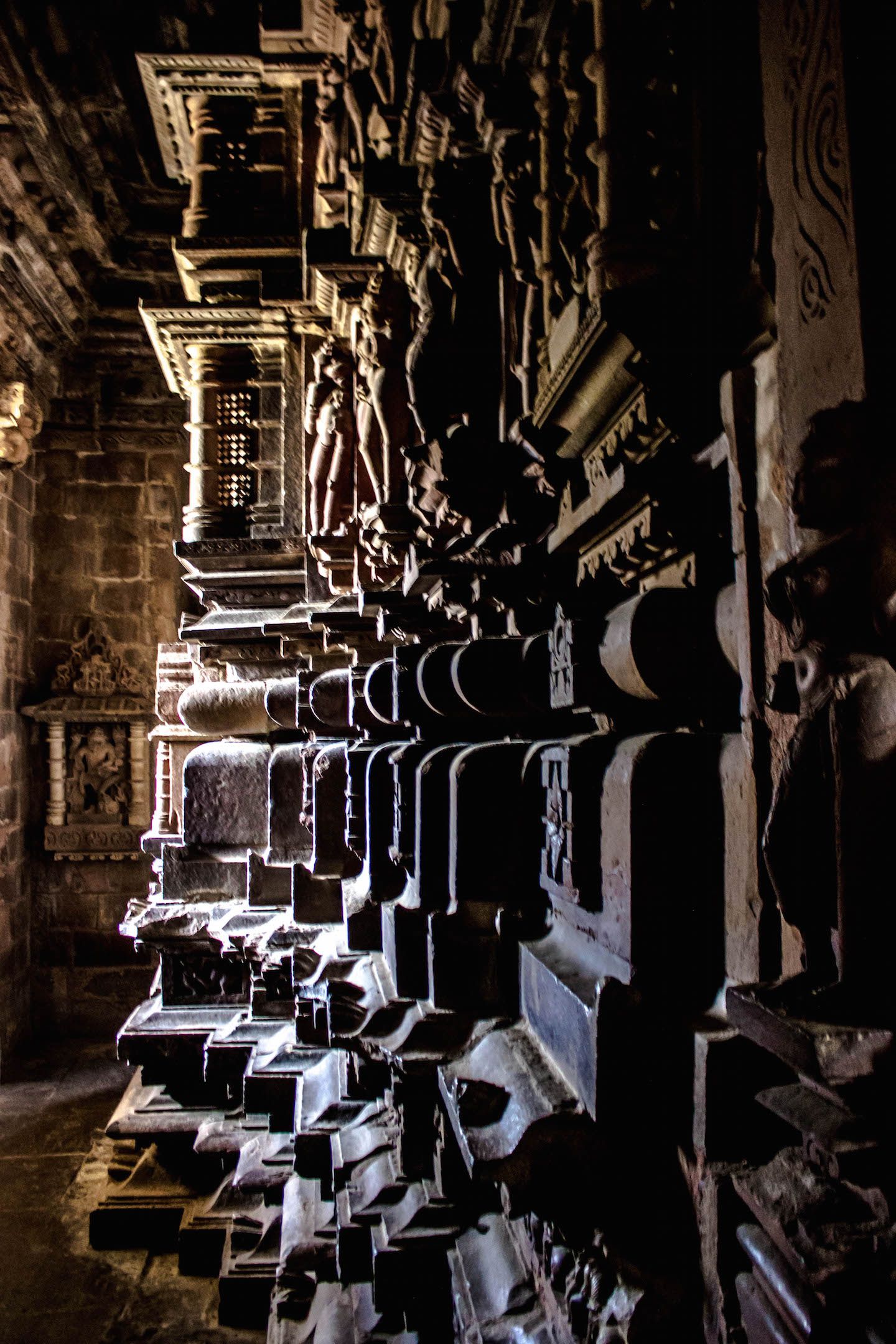 Symphony of lights at the inner chambers of Kandariya-Mahadev temple, Khajuraho, India