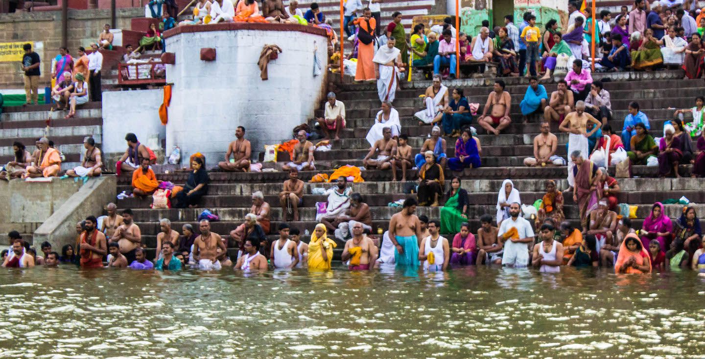 Locals praying in the Ganges, Varanasi, India