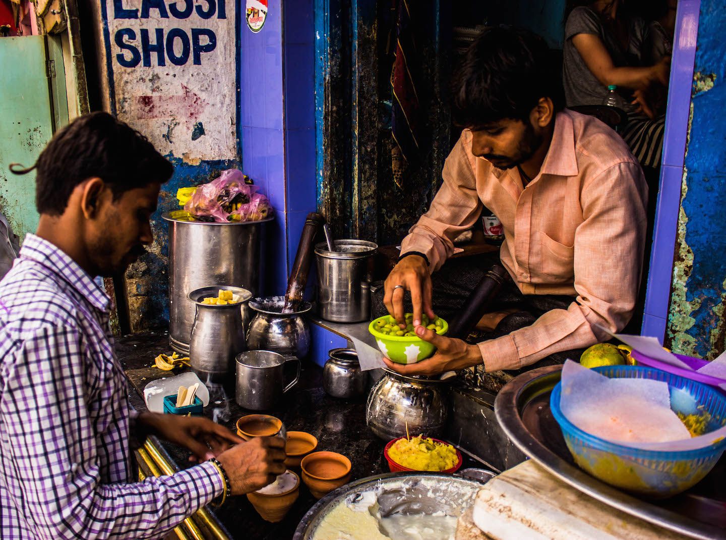Making lassis in Varanasi, India