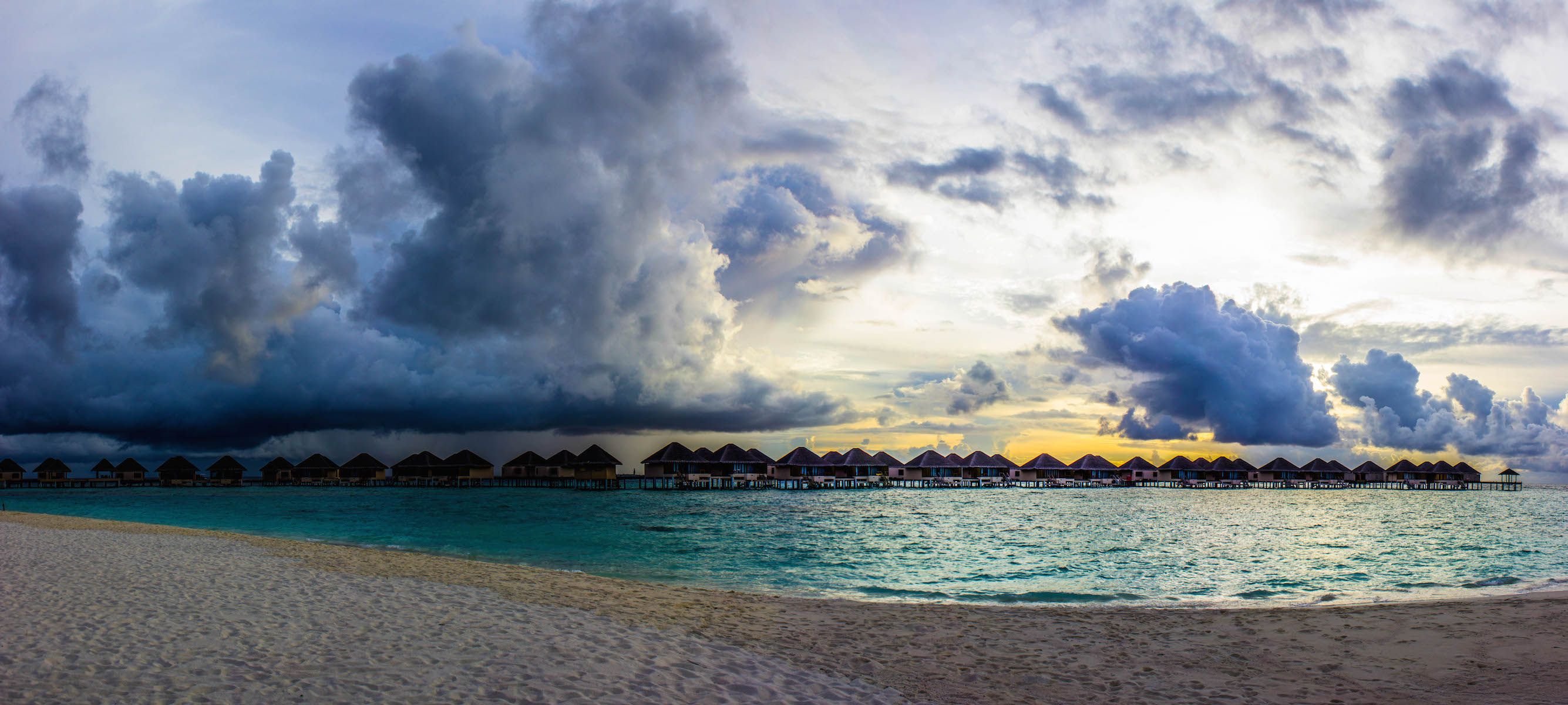 Storm over the water bungalows, Vadoo Resort, Maldives