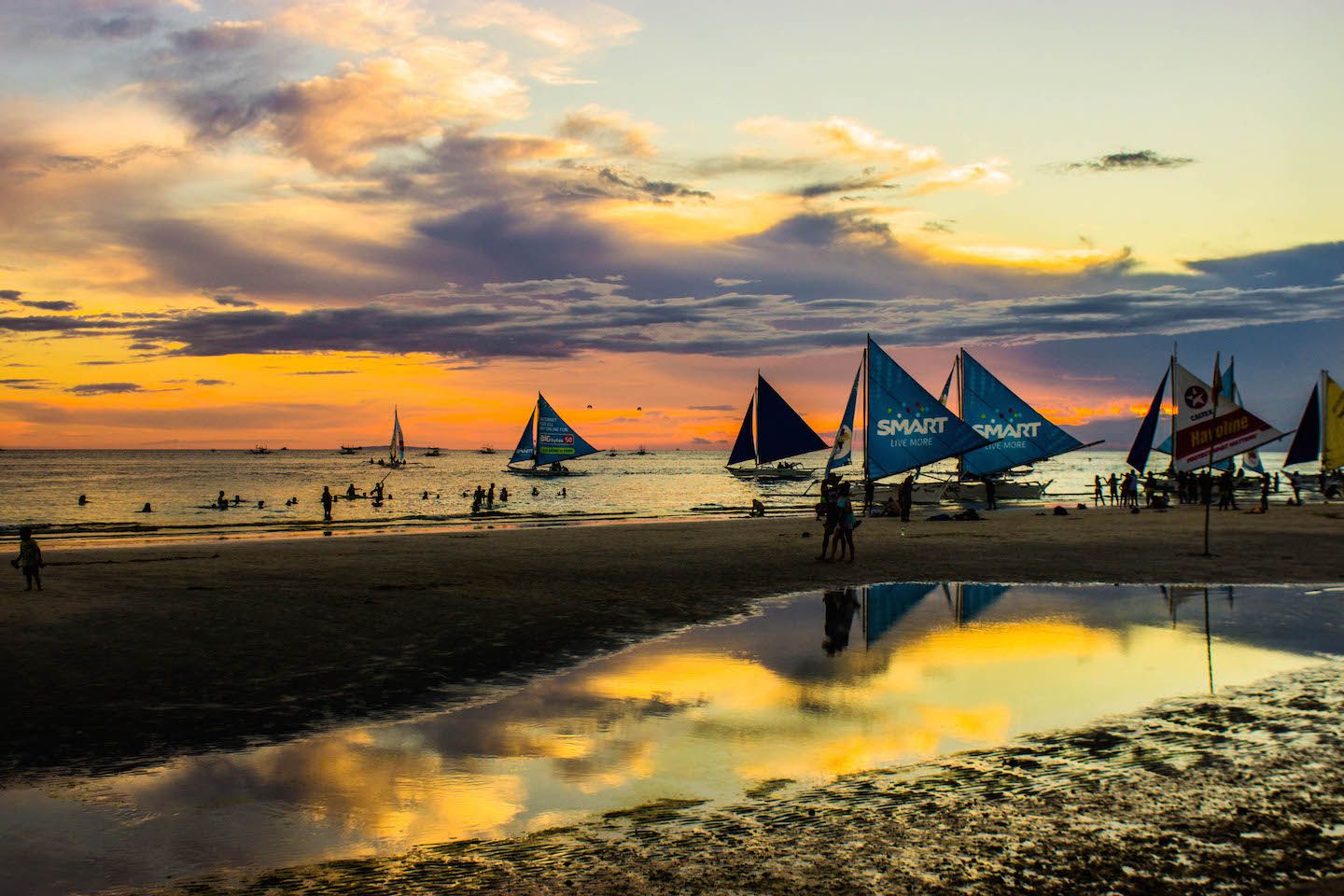 Sailboats during sunset, Boracay, Philippines