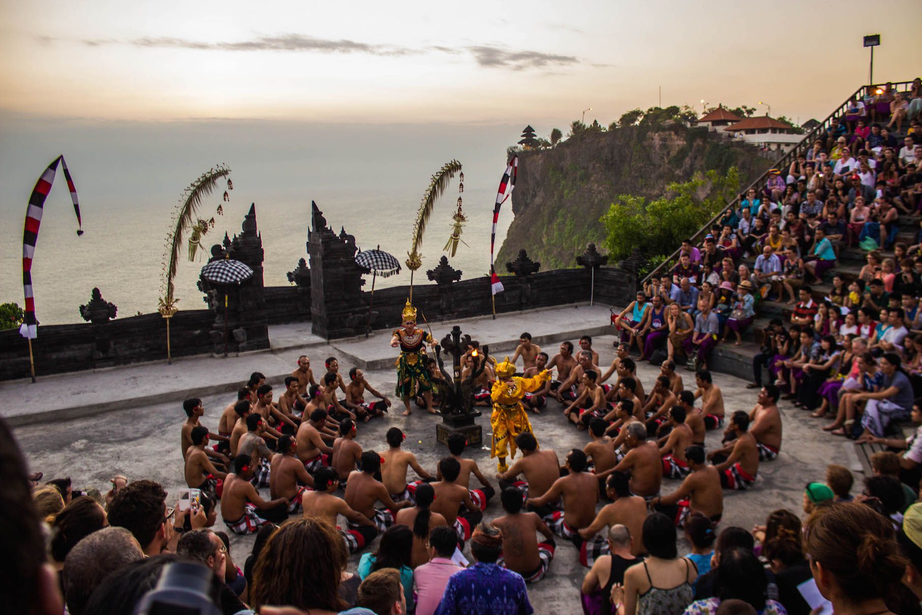 Kecak dance performed during sunset over Uluwatu, Bali, Indonesia