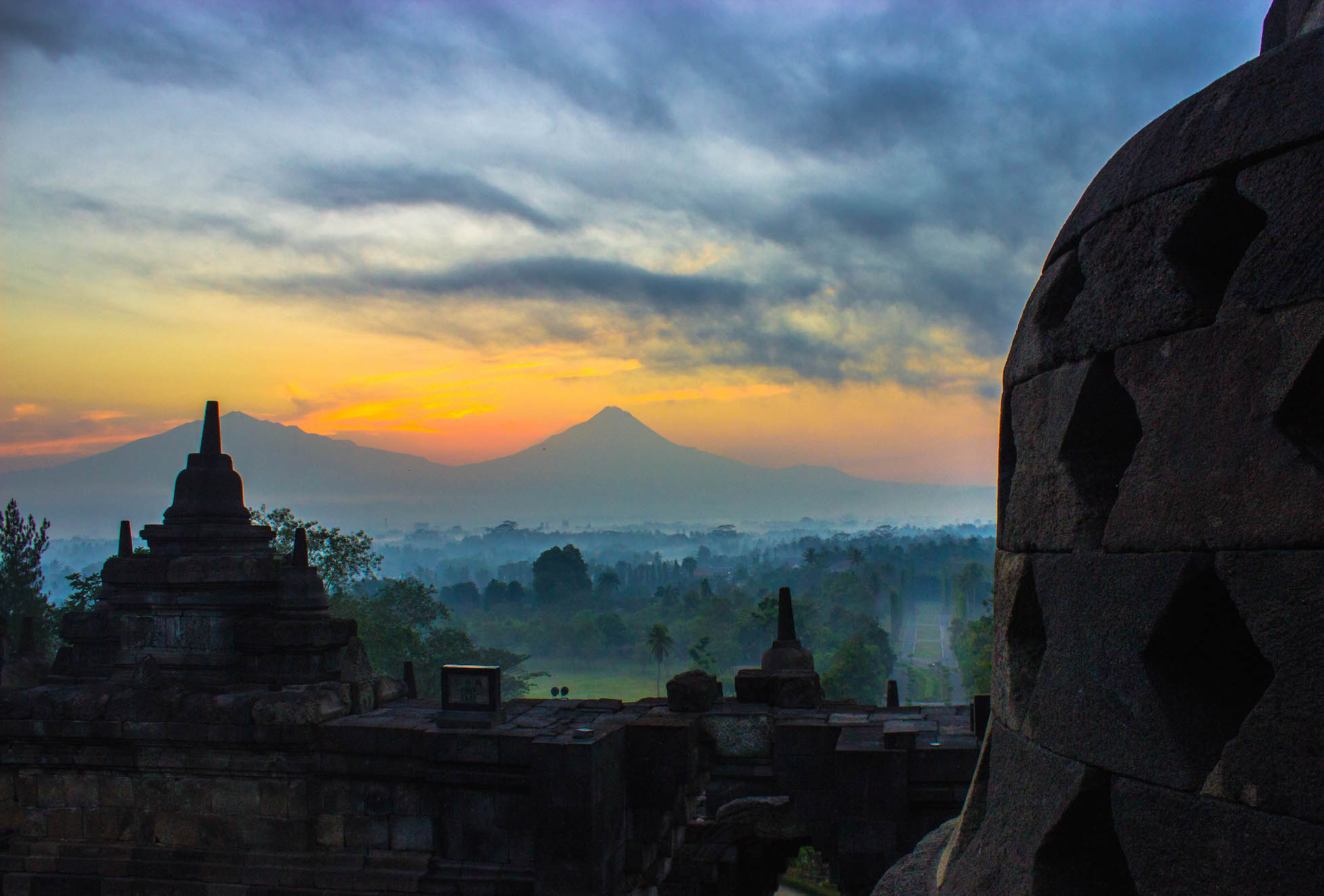 View from the top level of Borobudur, Indonesia