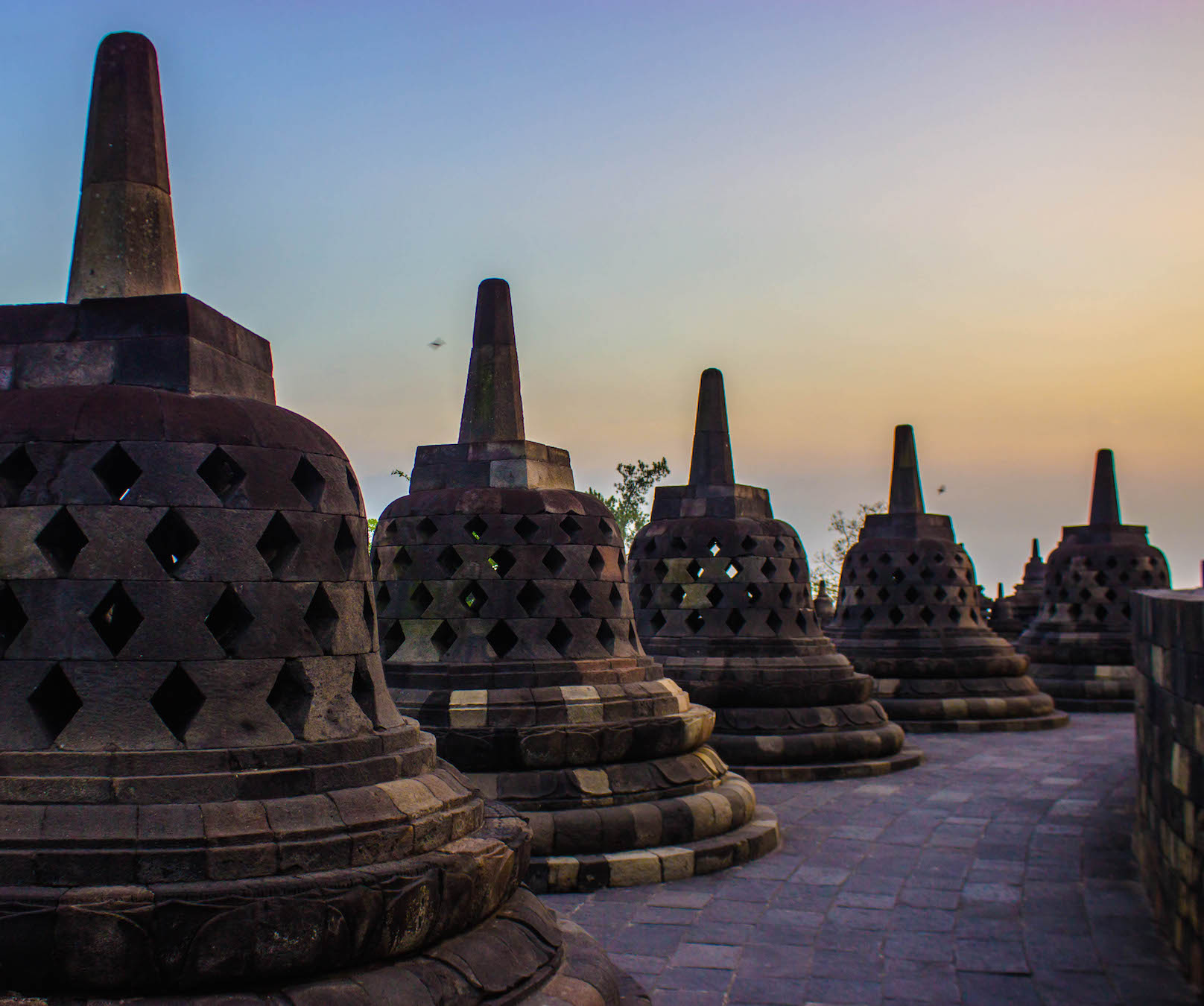 Row of stupas at Borobudur, Indonesia