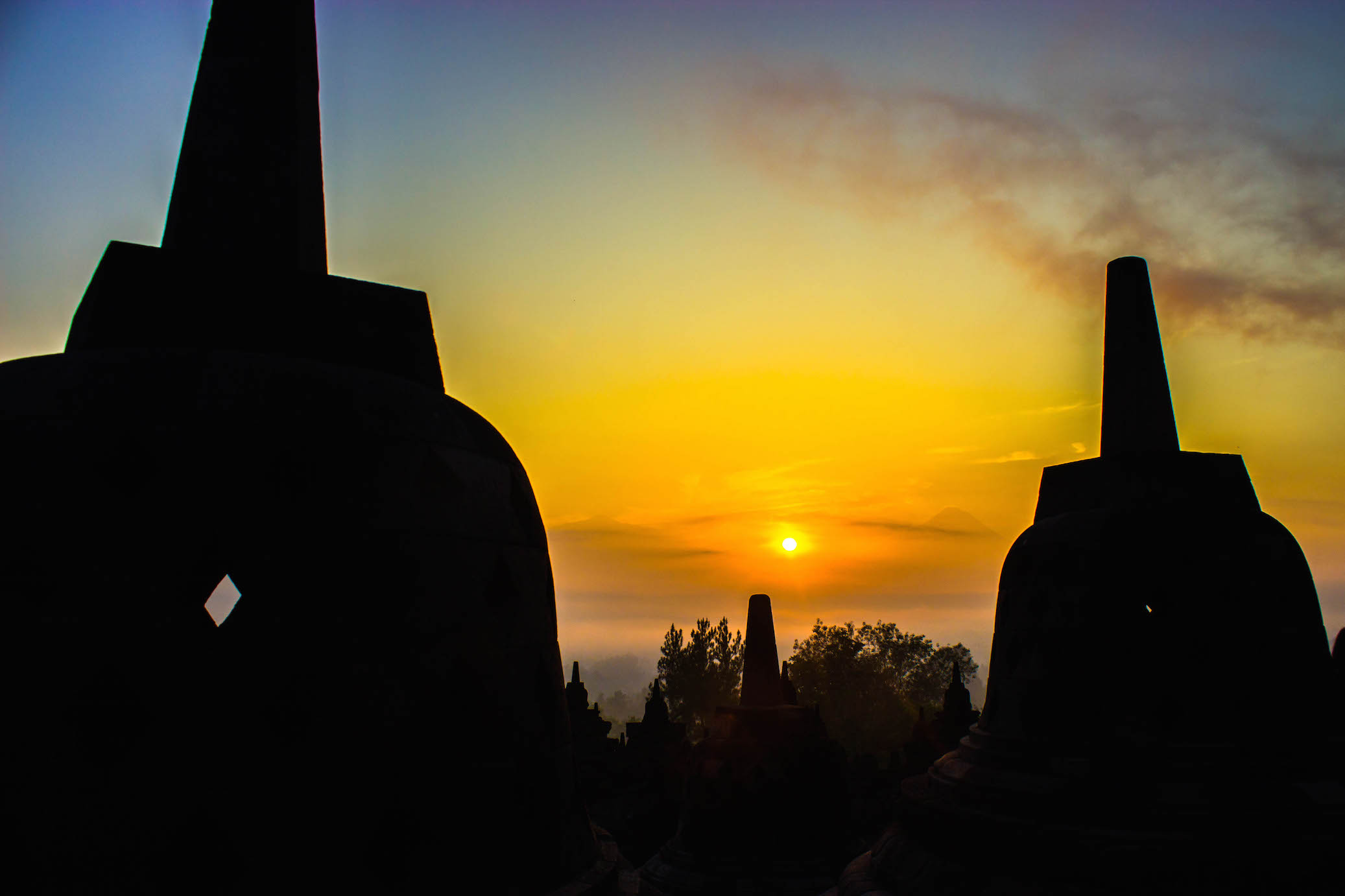 Sunrise over the Borobudur temple, Indonesia