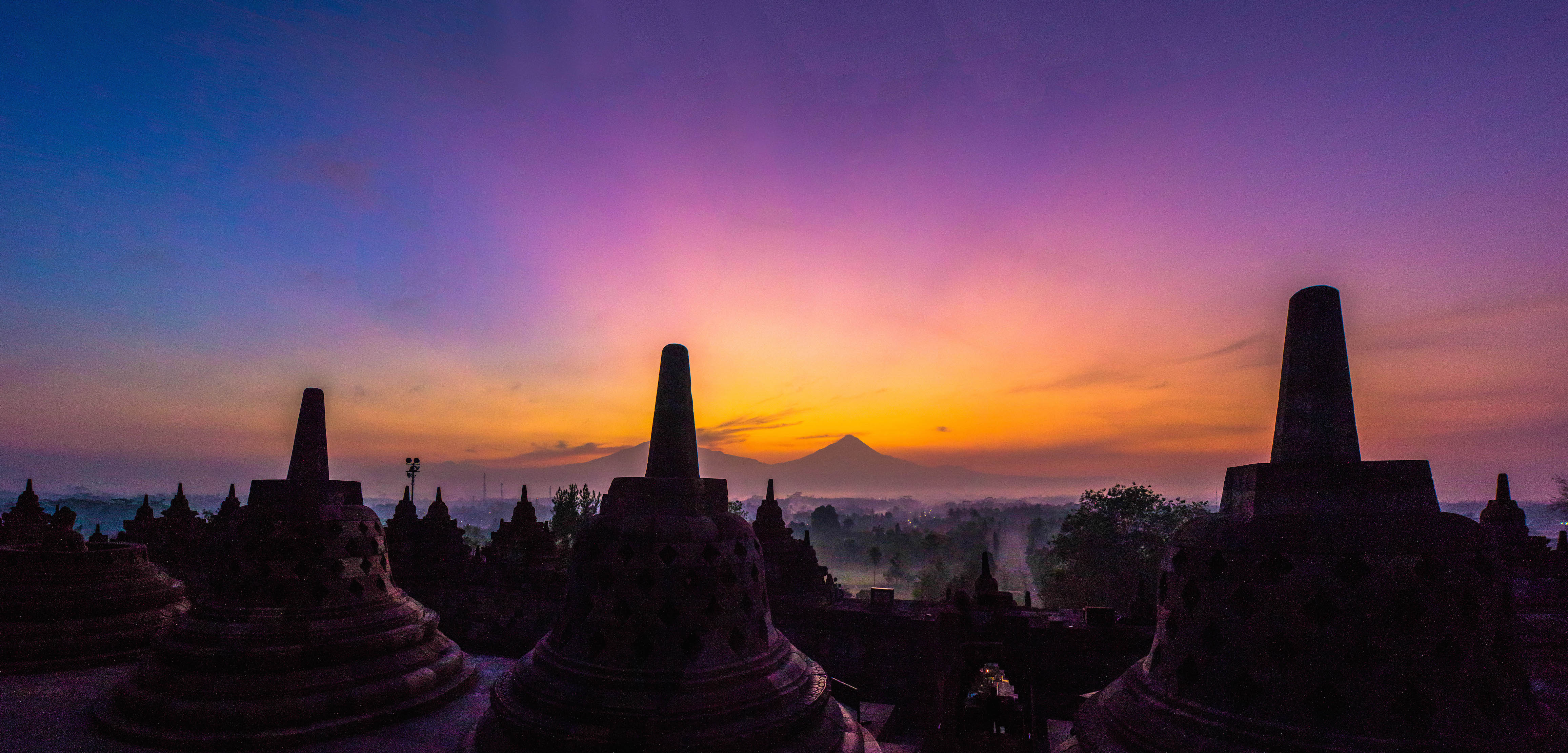 Sunrise view from the top level of Borobudur, Indonesia