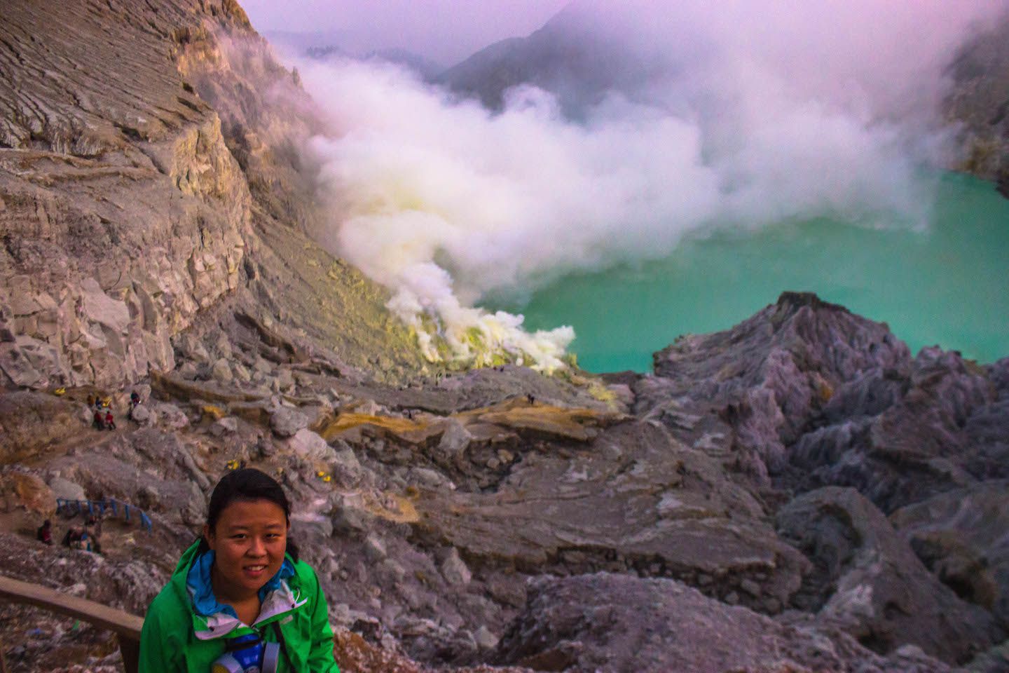 Julie at the crater of Mt. Ijen, Indonesia