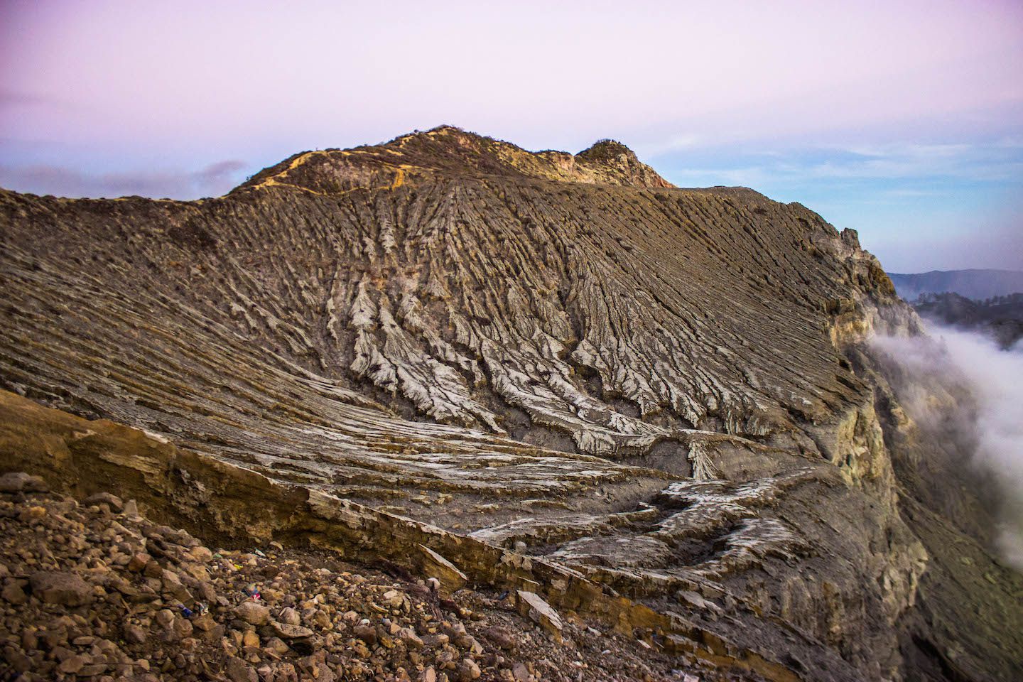 Rugged landscape at the crater of Mt. Ijen, Indonesia