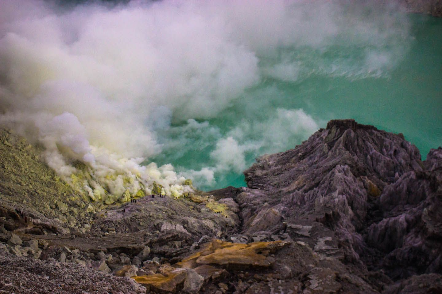 Smoke coming out of the sulfur mine, Mt. Ijen, Indonesia