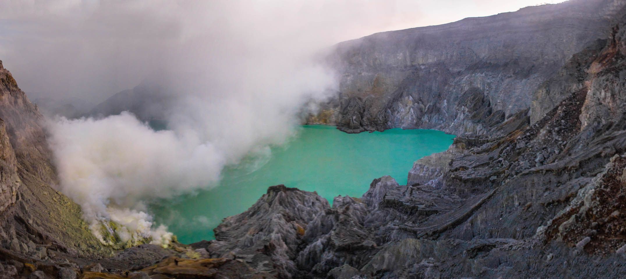 Panoramic view of the lake of Mt. Ijen, Indonesia