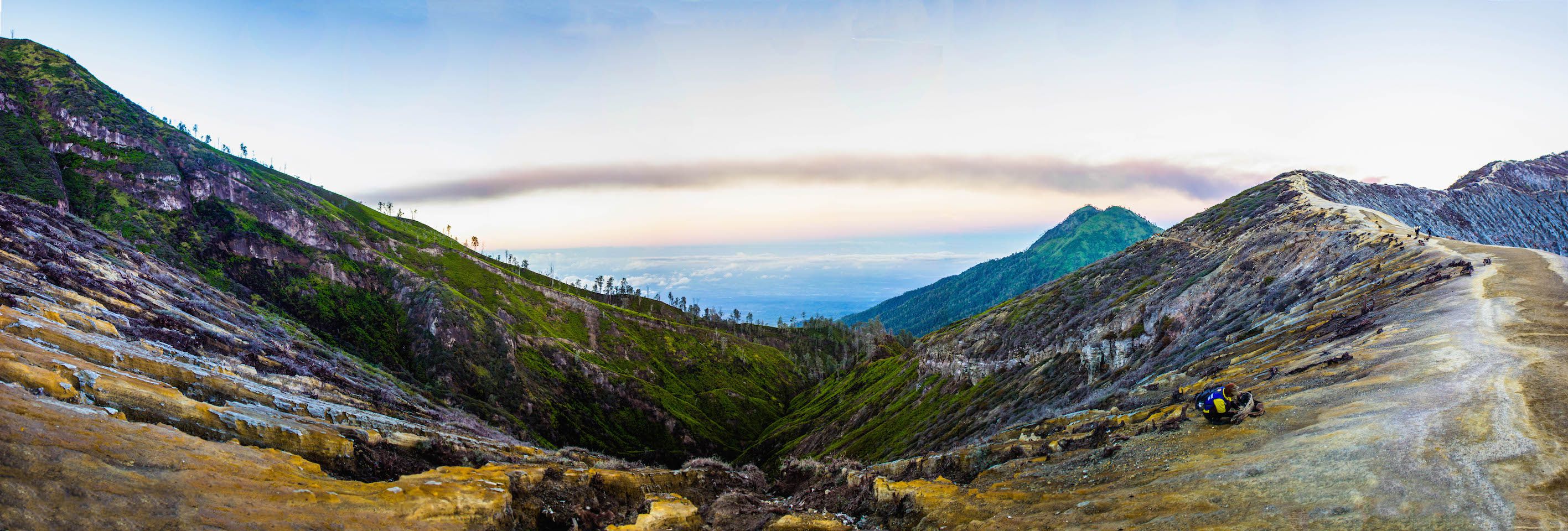 Panoramic view of the landscape at Mt. Ijen, Indonesia