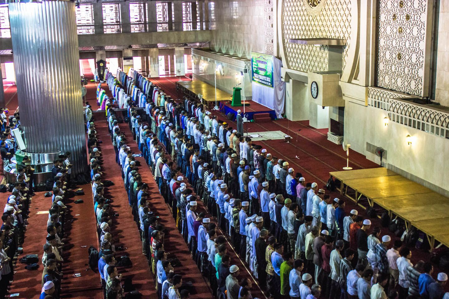Row of prayers at Masjid Istiqlal, Jakarta, Indonesia