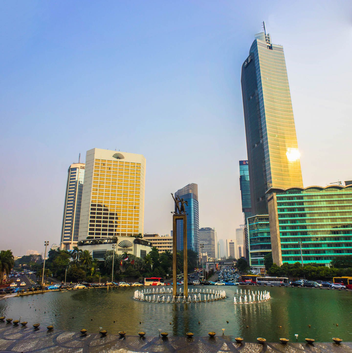 View of the Selamat Datang Monument in Central Jakarta, Indonesia