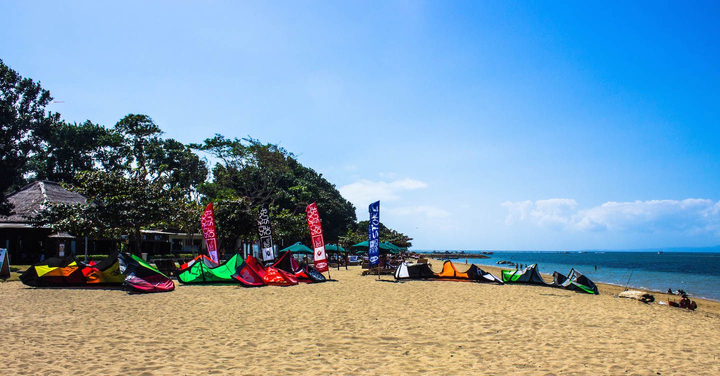 Preparations for the kitesurfing competition, Sanur Beach, Bali, Indonesia