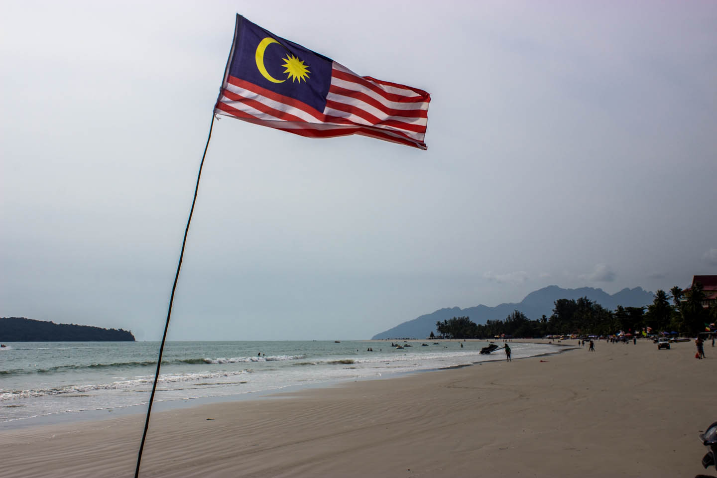 Malaysian flag on Cenang Beach, Langkawi, Malaysia