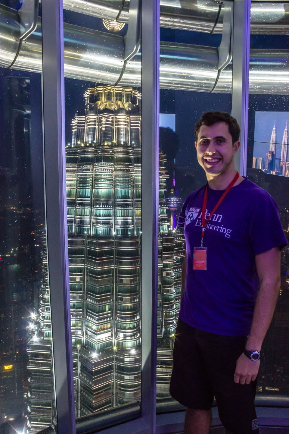 Carlos at the 86th floor observatory of the Petronas Twin Towers, Kuala Lumpur, Malaysia