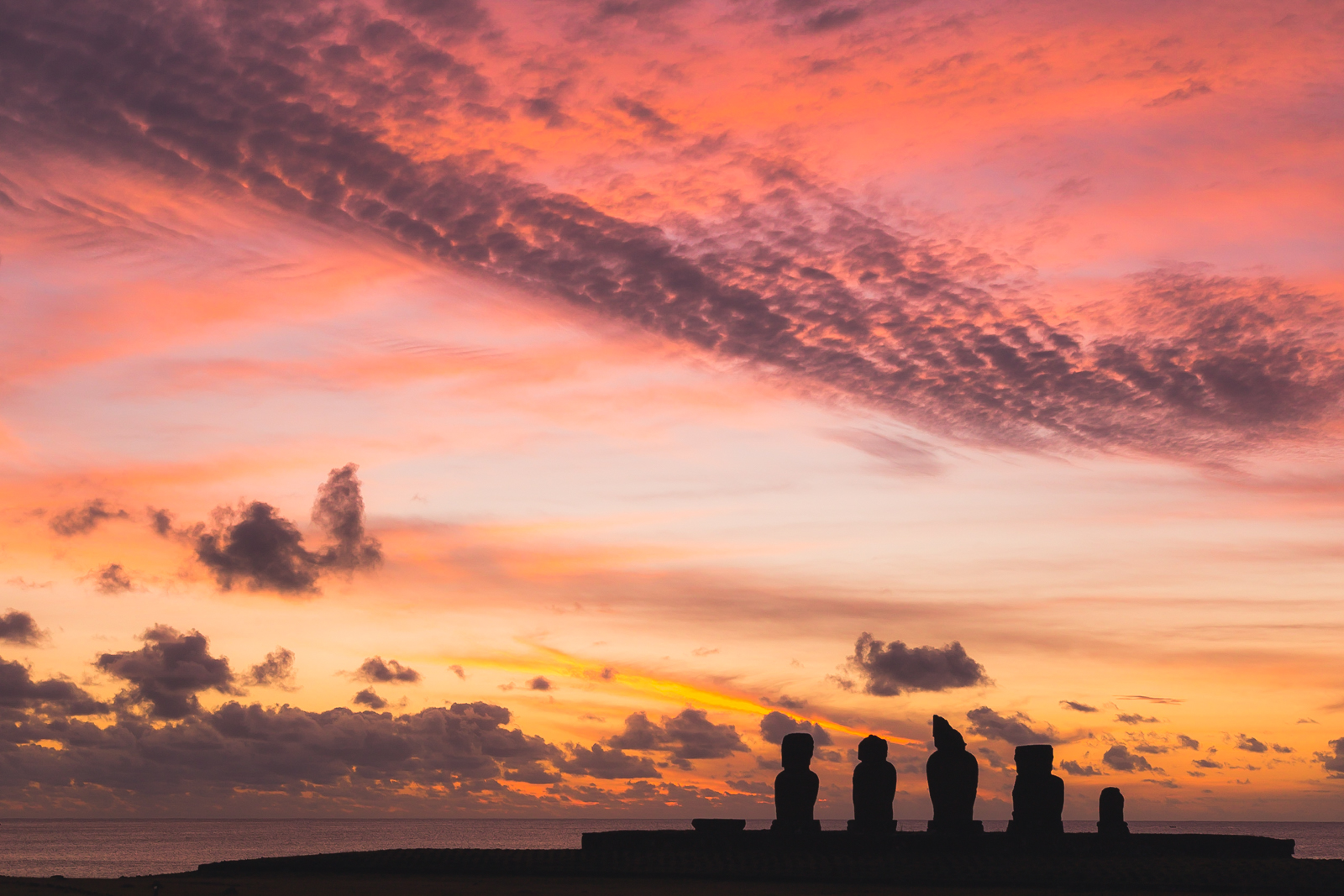 Sunset over Ahu Tahai, Easter Island