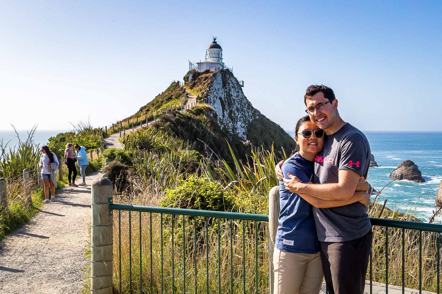 Julie & Carlos at Nugget Point Lighthouse, South Island, New Zealand