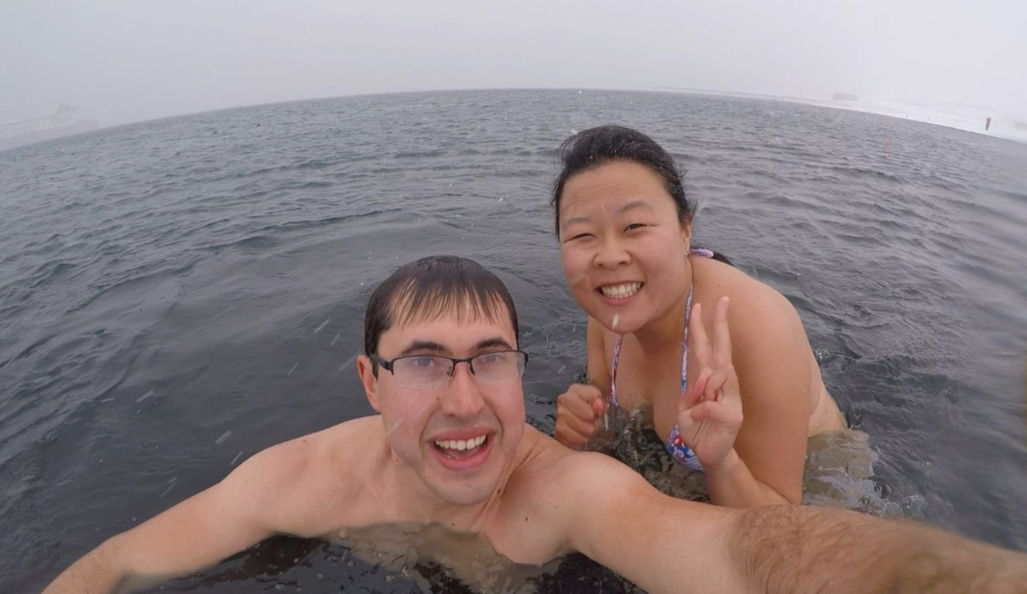 Selfie in ice cold water, Deception Island