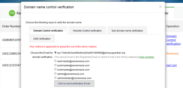 WoSign Domain Control Verification