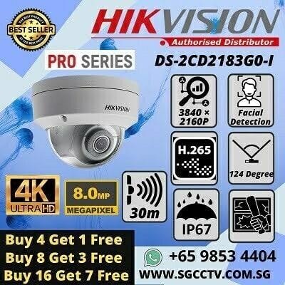HIKVISION 4K 8MP DS2CD2183G0 Pro Series IP POE Dome Camera  iVMS-4200 Hik-Connect Hik-Central Face Detection H.265+ IR 30m Weatherproof IP67