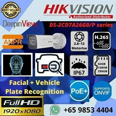 Hikvision DeepinView DS-2CD7A26G0/P-IZHS8 LPR License Plate Recognition ANPR Network Bullet IP Camera 2MP Outdoor Night Vision & 8-32mm Lens