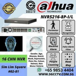DAHUA 16CH NVR NVR5216-8P-IL Face Recognition People Counting Heat Map Perimeter Protection Network Recorder Security System CCTV Camera Singapore SGCCTV