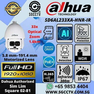 Dahua PTZ Camera SD6AL233XA-HNR-IR Starlight Night in Color 33x Optical PT Zoom Deep Learning Auto Tracking Weatherproof IP67 Onvif POE+ Facial Recognition Human Detection Tripwire Intrusion Surge Protection H.265+ WDR Infrared 300m