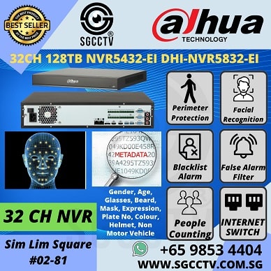 DAHUA 32CH NVR NVR5432-EI DHI-NVR5832-EI NVR5432-16P-EI 32PoE H.265 Face Recognition People Counting Network Recorder Security System CCTV Camera Singapore