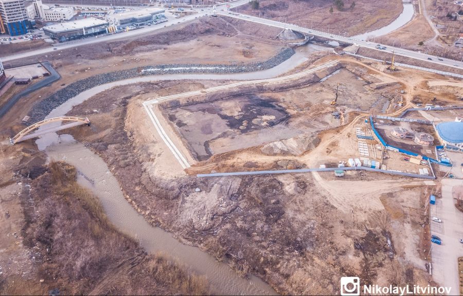 Строительство новой набережной в Кемерове показали с высоты птичьего полёта