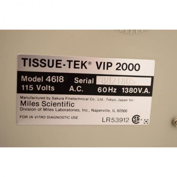 Miles Scientific Tissue Tek VIP 2000 Model 4618F