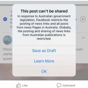 Australian Facebook News Sites Removed