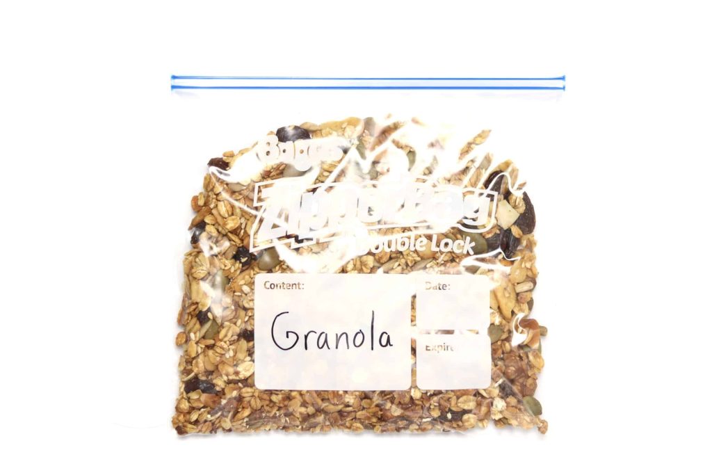Granola in a freezer bag