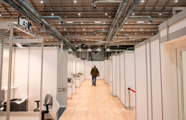 A newly built coronavirus vaccination center in Hamburg, Germany, on Friday. The European Union is poised to start distributing shots to all 27 member nations.