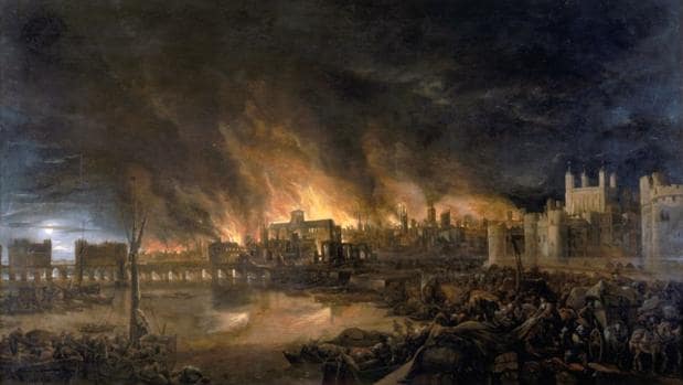 Detalle de una pintura de 1666 del Gran Incendio de Londres