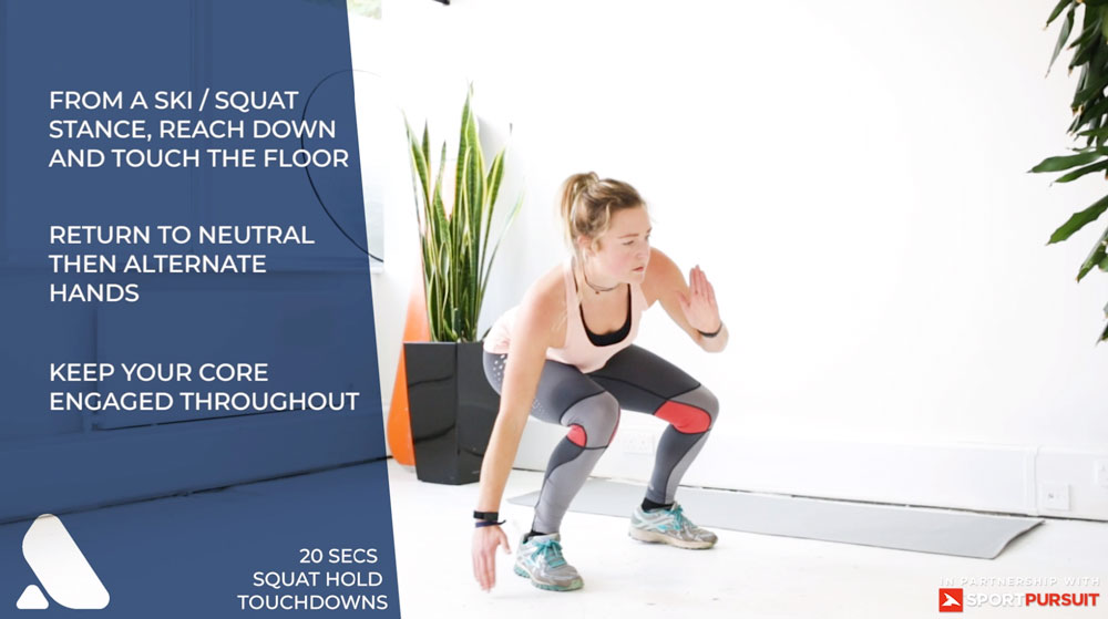 ski fitness exercise - squat touch downs for leg strength
