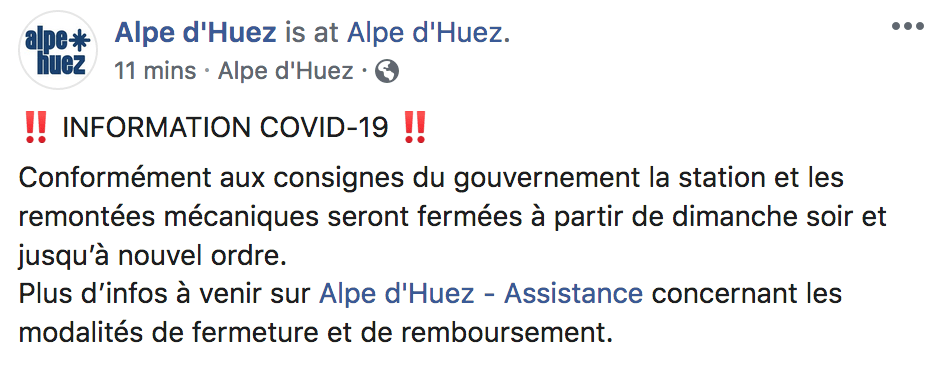 alpe d'huez closed due to coronavirus