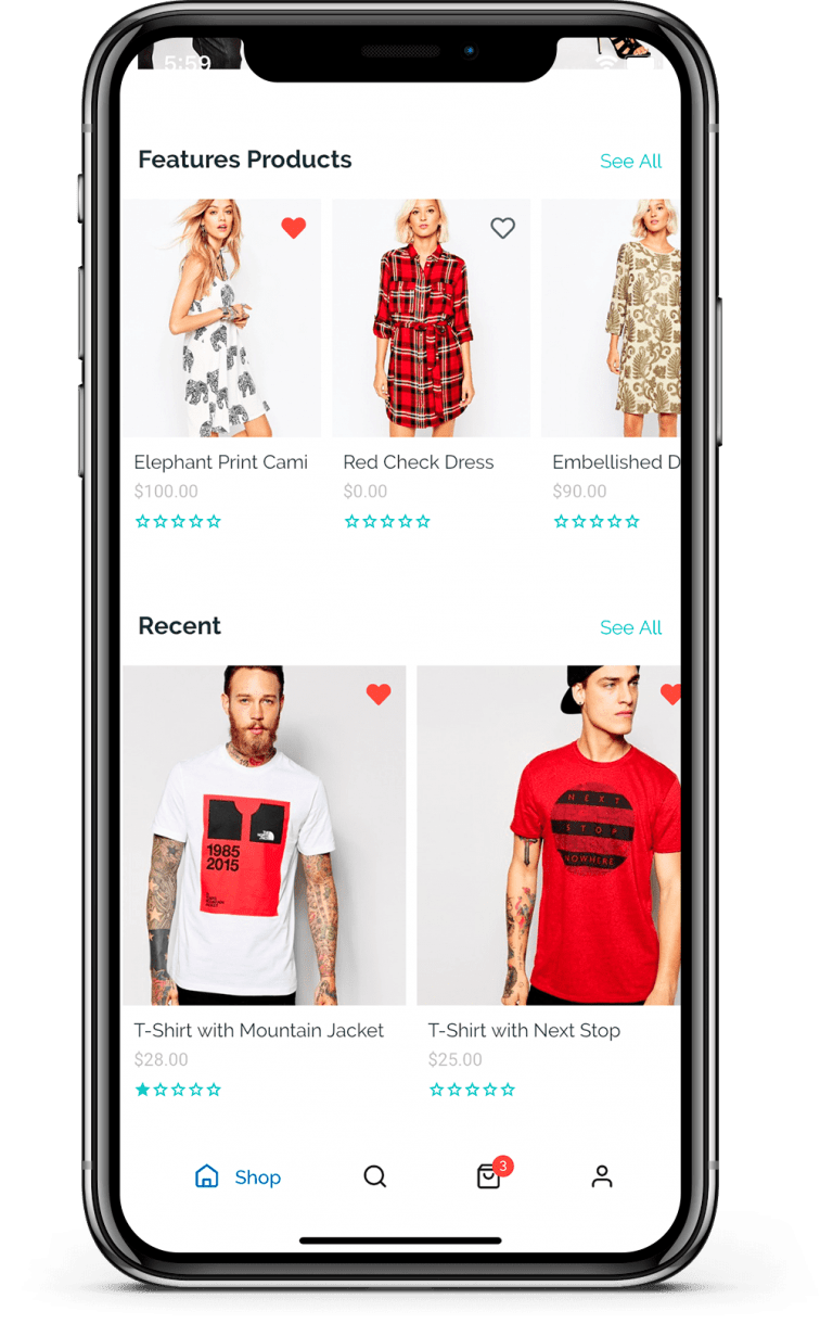 Recent products shop mobile app
