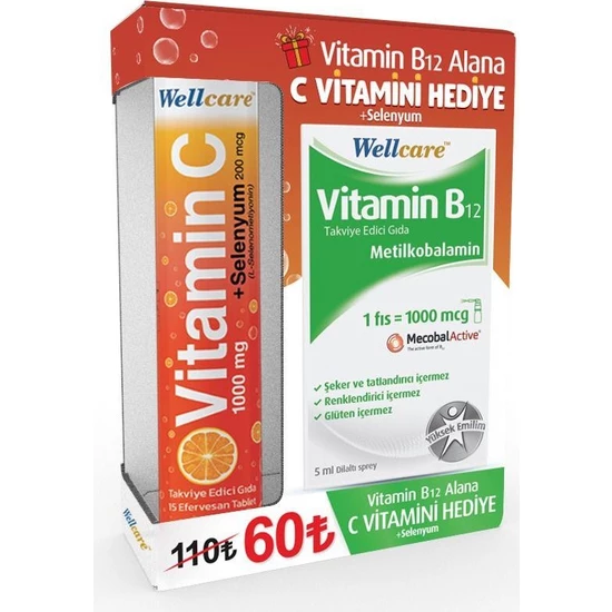 Wellcare Vitamin B12 + C vitamini Avantajlı Paket