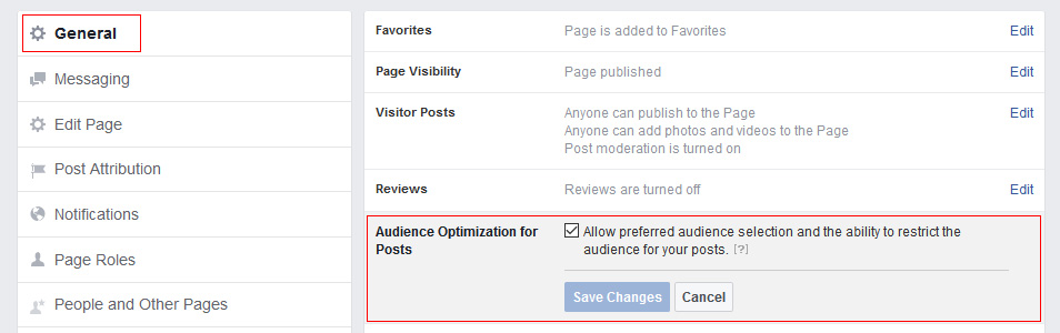 How to enable Facebook page posts targeting option