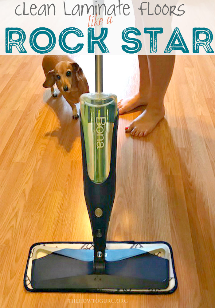 close up of floor, mop and dog in How to clean laminate floors like a boss 