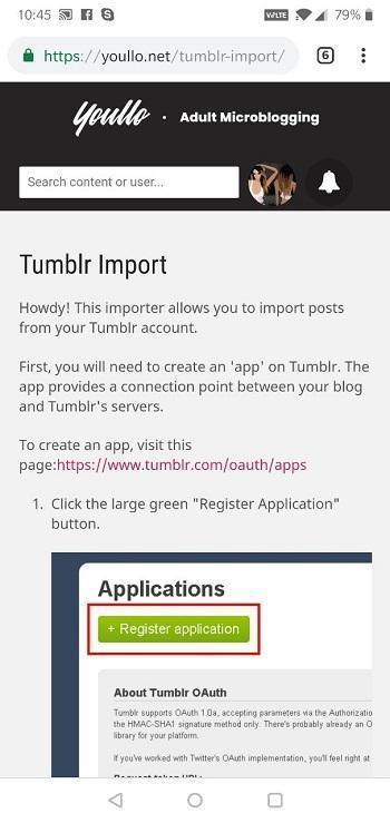 Youllo interface for Tumblr blogs import