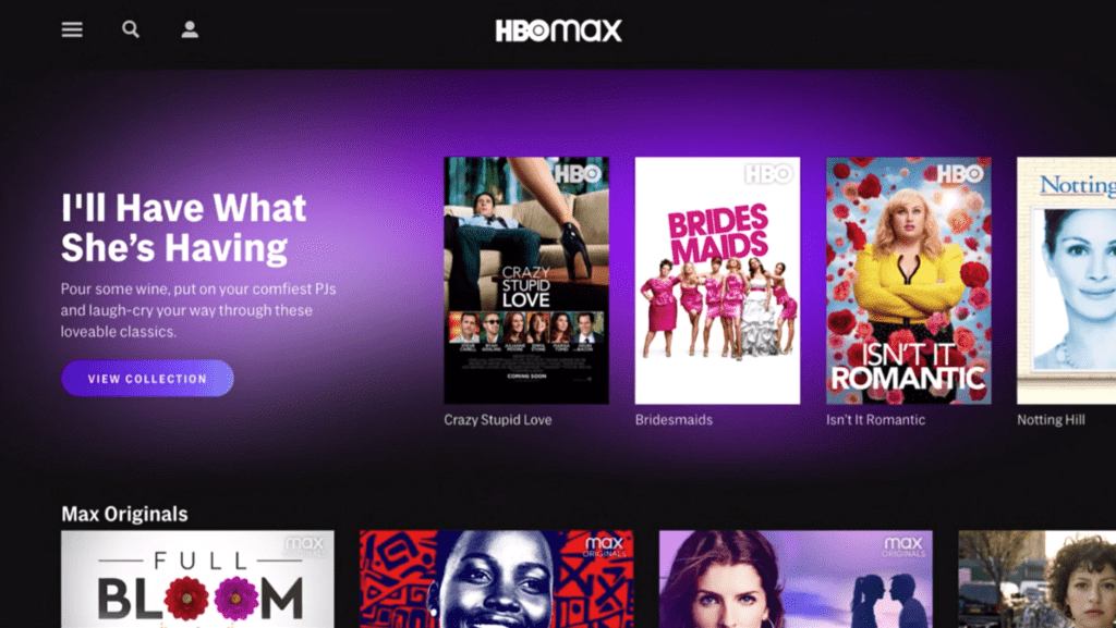 HBO Max homepage
