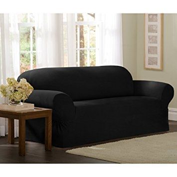 Inspiration about Amazon Maytex Collin Stretch 2 Piece Slipcover Sofa Black Regarding Black Slipcovers For Sofas (#6 of 15)