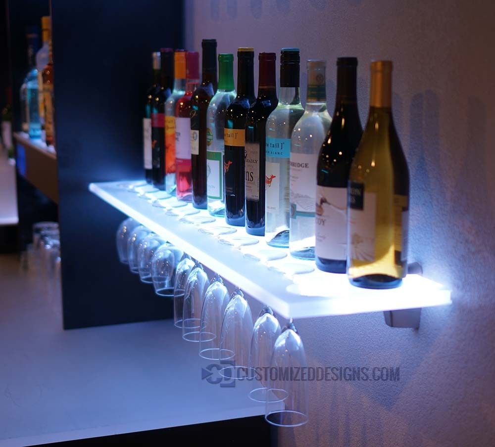 Inspiration about Floating Shelves W Wine Glass Rack Led Lighting Brackets In Led Floating Glass Shelves (#3 of 12)