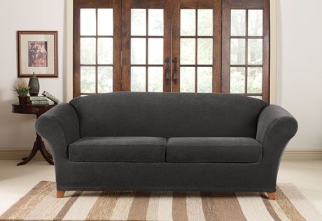 Inspiration about Sure Fit Stretch Pique 2 Seat Individual Cushion Sofa Covers Pertaining To Black Slipcovers For Sofas (#4 of 15)