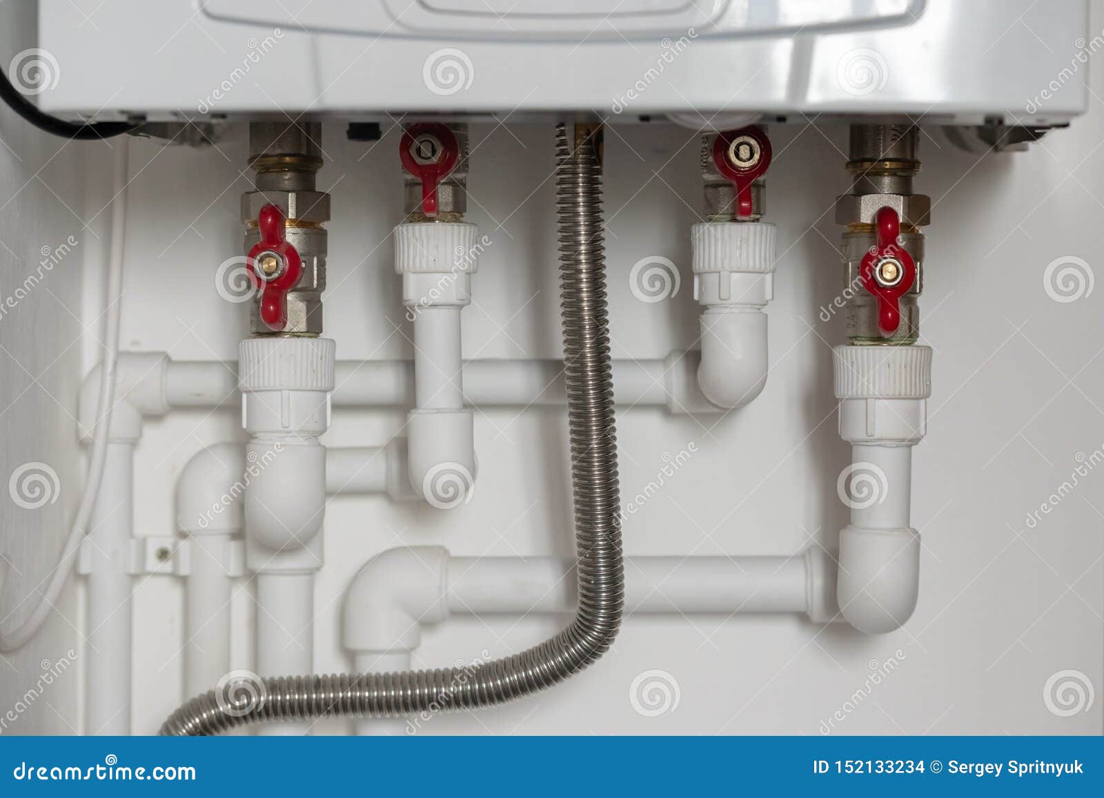 Wiring Of Plastic Pipes To The Water Heater In The Apartment Stock