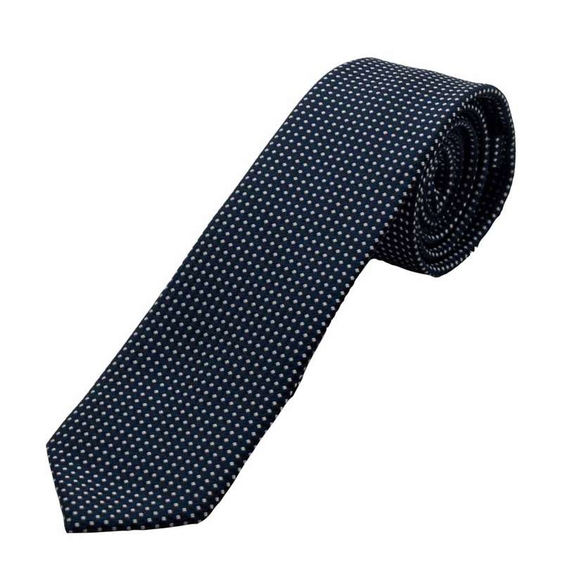 Dark blue tie with Dual coloured (Grey and blue) micro checks pattern