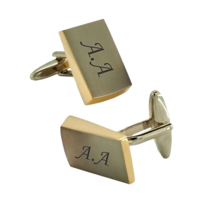 Rectangular shaped Golden color plain Cufflinks, Personalized initial cufflinks