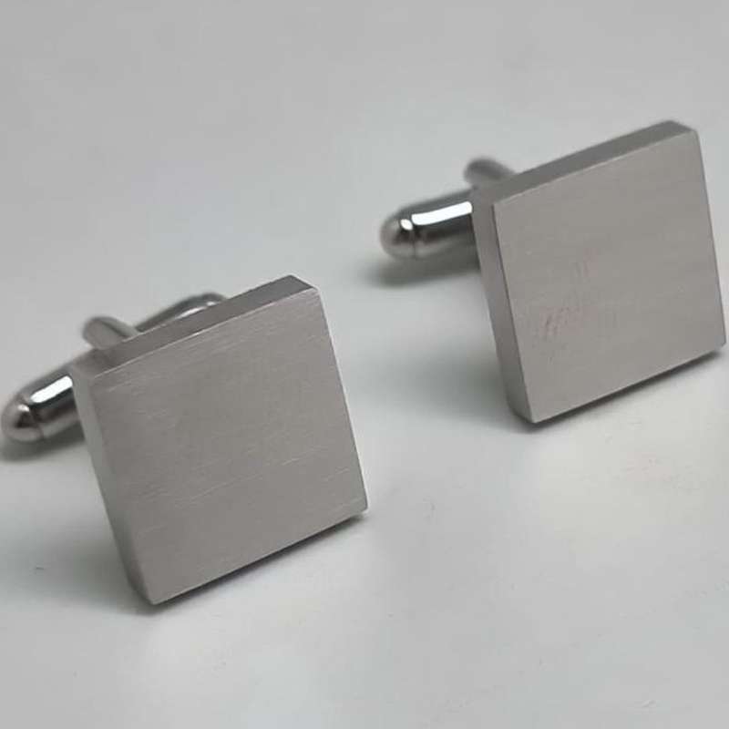 Square shaped plain silver cufflinks, personalized initial cufflinks in dubai